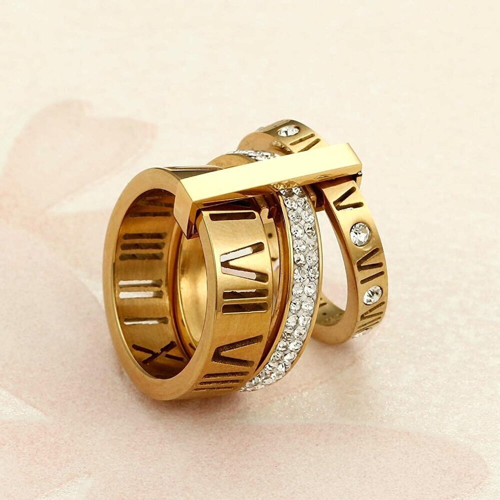 Stainless Steel CZ Roman Numeral Ring Women Stacking Thumb 3-in-1 Gift - Picture 3 of 6